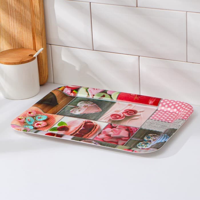 Поднос прямоугольный Доляна «Самобранка», 30×21×1.8 см, пластик, рисунок МИКС