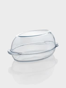 Утятница овальная Paşabahçe, 2,6/1.3 л, с крышкой-формой для запекания, жаропрочное стекло, прозрачная