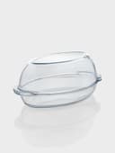 Утятница овальная Paşabahçe, 2,6/1.3 л, с крышкой-формой для запекания, жаропрочное стекло, прозрачная