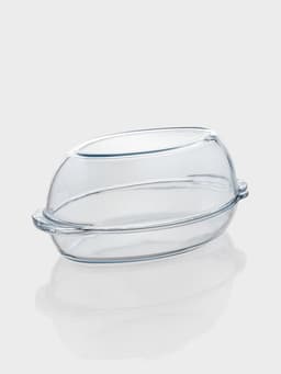 Утятница овальная Paşabahçe, 2,6/1.3 л, с крышкой-формой для запекания, жаропрочное стекло, прозрачная
