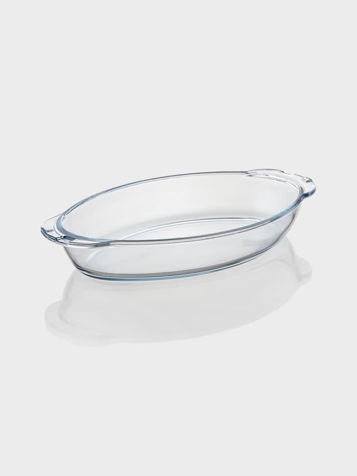 Утятница овальная Paşabahçe, 2,6/1.3 л, с крышкой-формой для запекания, жаропрочное стекло, прозрачная