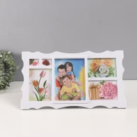 Фоторамка - коллаж на 6 фото 4×5 см, 9×13 см, 10×15 см, 13×18 см «Узорная», белая, 23×40.5×2 см
