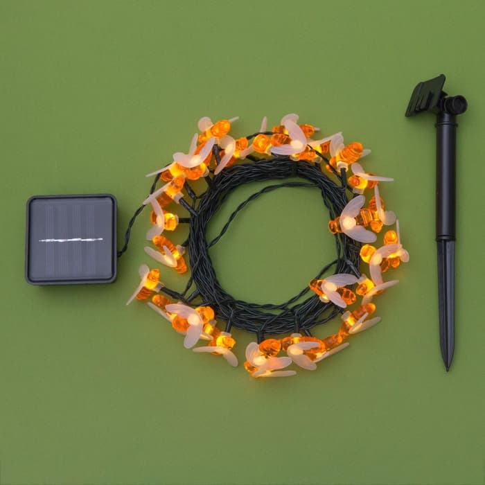 Гирлянда «Нить», 4.5 м, уличная, с насадками «Пчёлка», IP44, 30 LED, 2 режима, солнечная батарея, тёмная нить, свечение тёплое белое