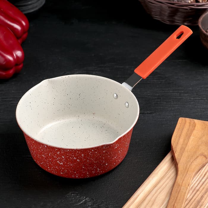 Ковш «Мрамор светлый», 1 л, силиконовая ручка, антипригарное покрытие, углеродистая сталь, МИКС