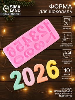 Молд для заливки «Числа», силикон, 10 ячеек, 17.5×7.6 см, розовый