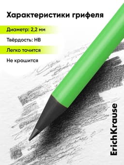 Карандаш чернографитный ErichKrause. JOY, HB, с ластиком, круглый, пластиковый, неоновый корпус, МИКС