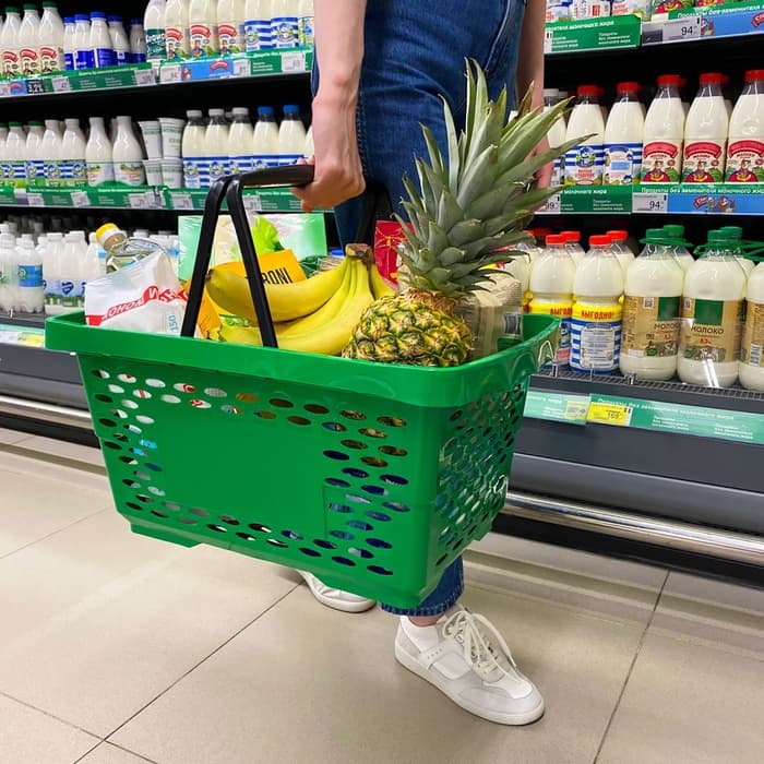 Корзина покупательская пластиковая 28 л, 51.5×34×26 см, зелёная