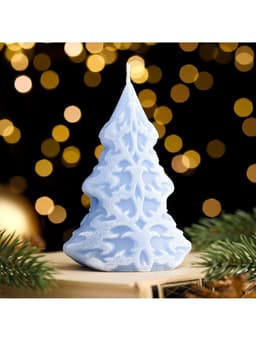 Свеча декоративная «Ёлка. Морозный узор», 7×4.5×10 см, голубая