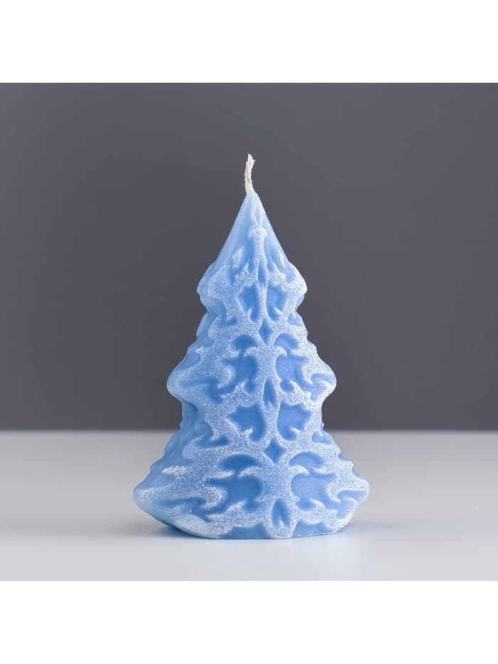 Свеча декоративная «Ёлка. Морозный узор», 7×4.5×10 см, голубая