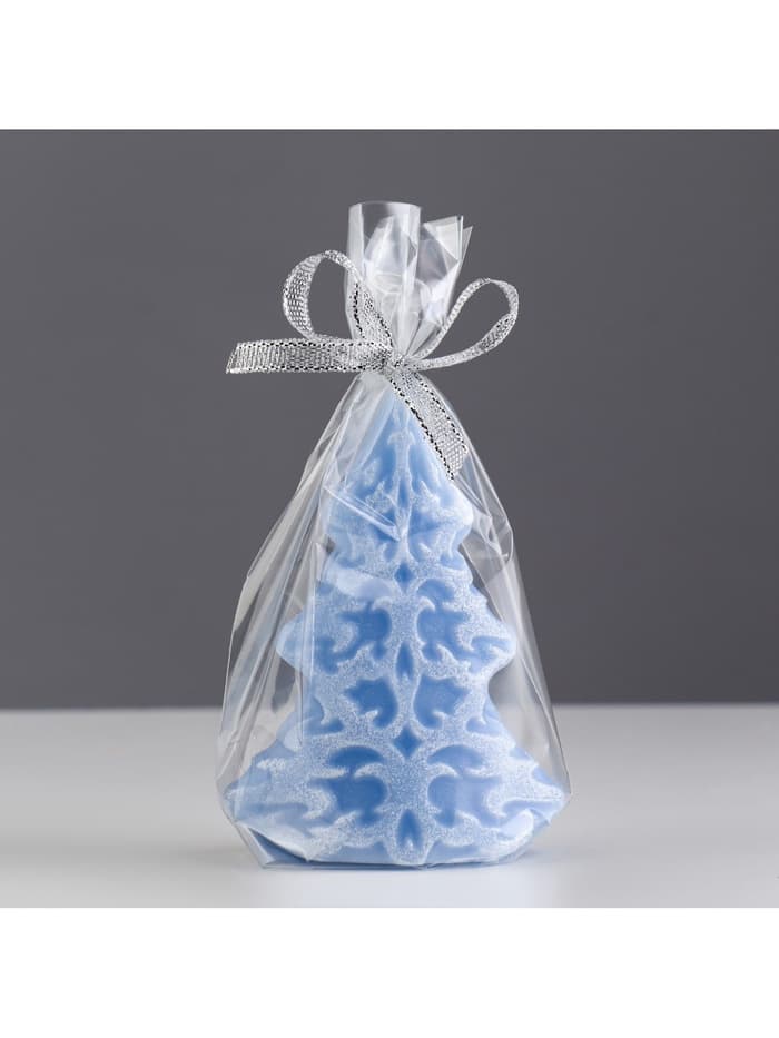 Свеча декоративная «Ёлка. Морозный узор», 7×4.5×10 см, голубая