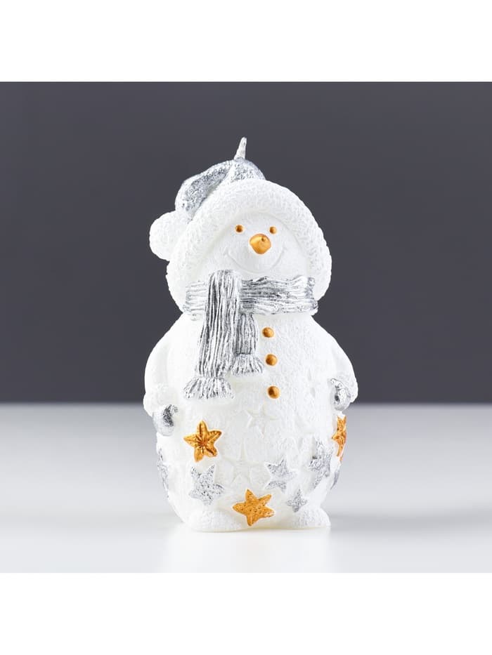 Новогодняя свеча декоративная «Снеговичок», 6×5.5×11 см, белый