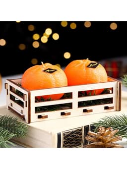 Набор свечей декоративных «Мандарины в ящике», 2 шт., 6.2×14×7.4 см