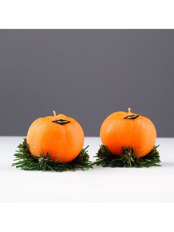 Набор свечей декоративных «Мандарины в ящике», 2 шт., 6.2×14×7.4 см