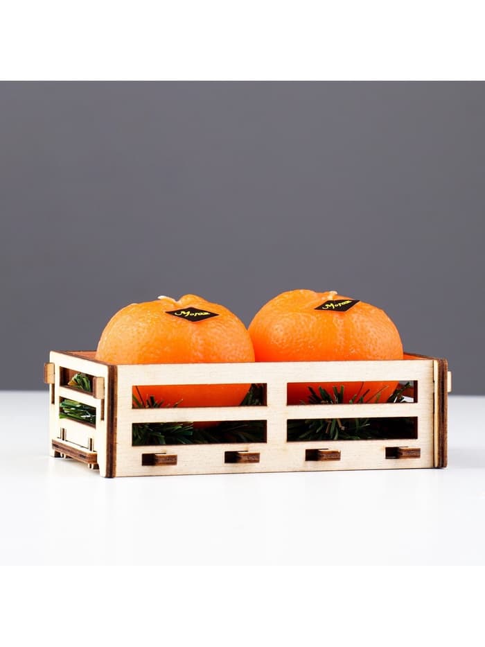 Набор свечей декоративных «Мандарины в ящике», 2 шт., 6.2×14×7.4 см