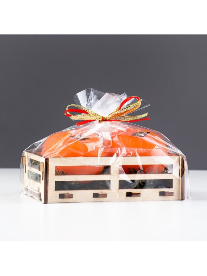 Набор свечей декоративных «Мандарины в ящике», 2 шт., 6.2×14×7.4 см