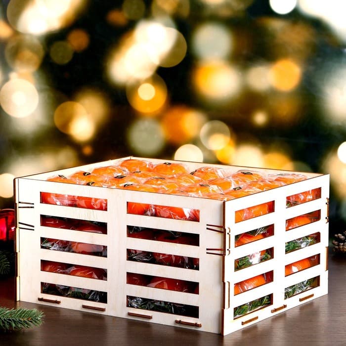 Набор свечей декоративных «Мандарины в ящике», 60 шт., 33×33×18.5 см