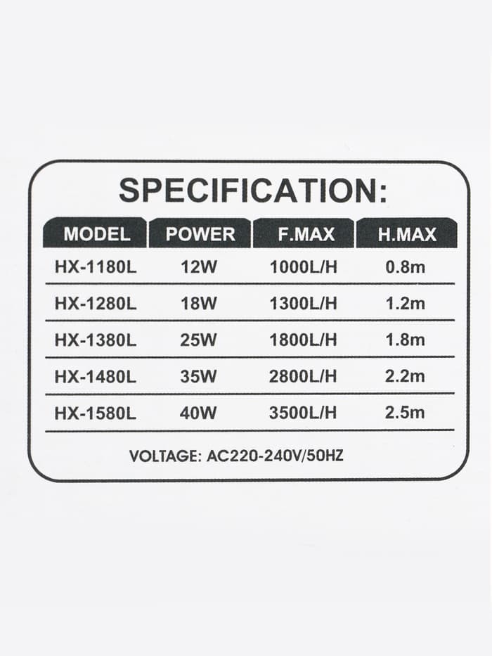Помпа аквариумная Sea Star HX-1580L, 3500 л/ч, 40 Вт, высота подъема воды 2.5 м