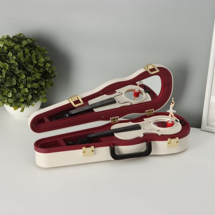 Шкатулка музыкальная механическая «Скрипка», пластик, белая, 6×34.5×12.7 см