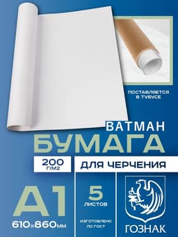 Набор ватманов чертёжных А1, 5 листов, 200 г/м², ГОЗНАК