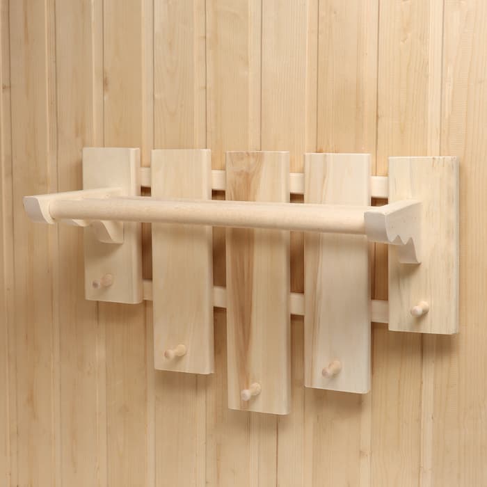 Полка - вешалка для бани и сауны, 58×50×30 см, настенная, липа, 5 крючков, «Добропаровъ»