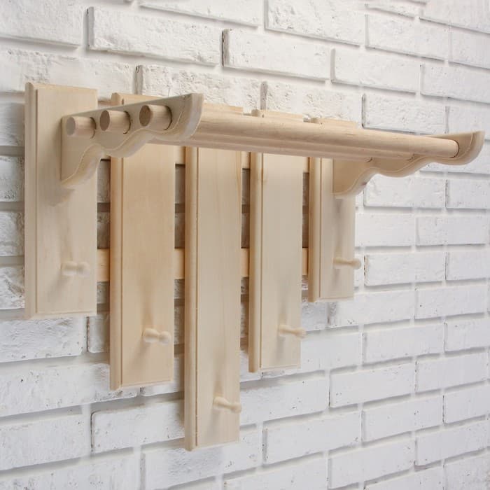 Полка - вешалка для бани и сауны, 58×50×30 см, настенная, липа, 5 крючков, «Добропаровъ»