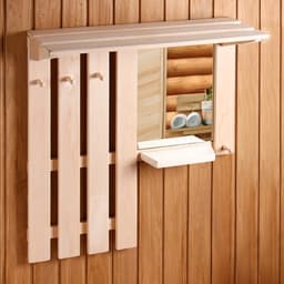 Полка - вешалка для бани и сауны, настенная с зеркалом, липа, 4 крючка, «Добропаровъ»