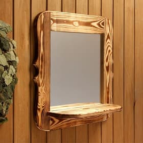 Зеркало для бани и сауны «Резное», 53×53×1.6 см, настенное, с полкой, обожжённое, «Добропаровъ»
