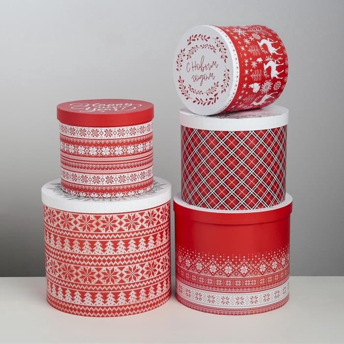 Набор подарочных коробок 5 в 1 «Скандинавские узоры», 13×14‒19.5×22 см, Новый год