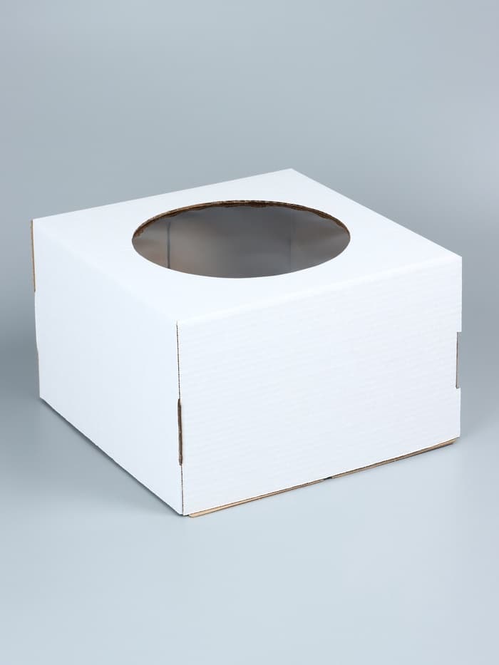 Коробка под торт, с окном, белая, 30×30×19 см