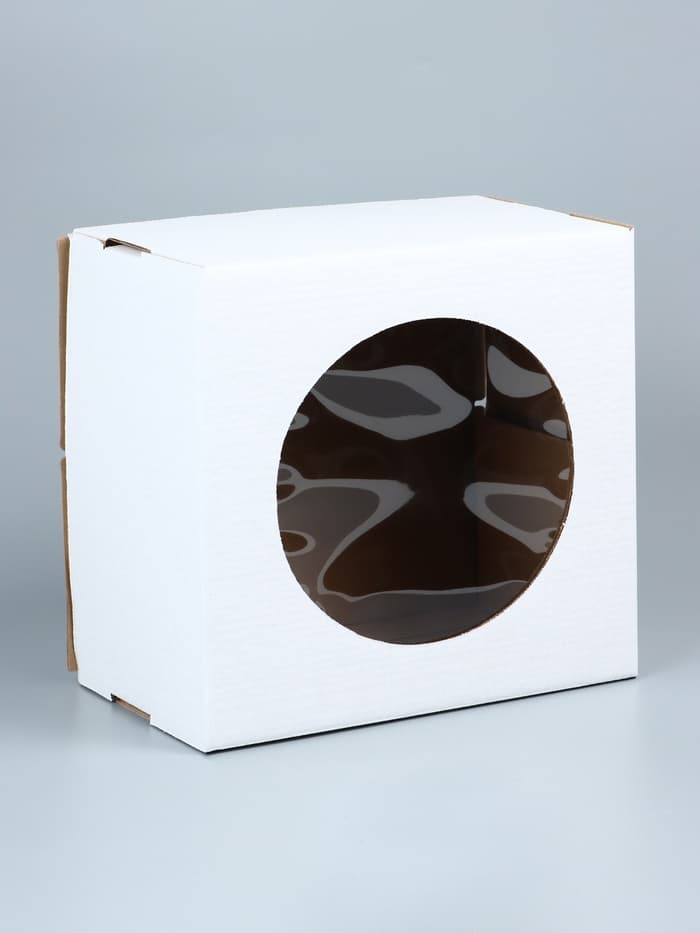 Коробка под торт, с окном, белая, 30×30×19 см