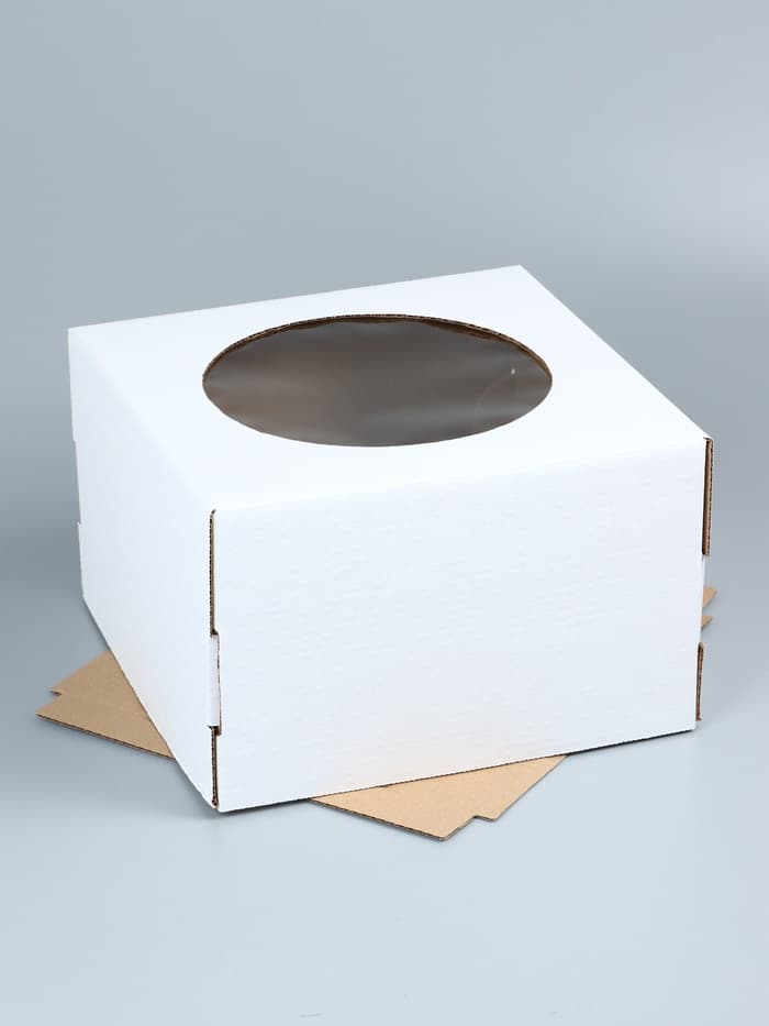 Коробка под торт, с окном, белая, 30×30×19 см