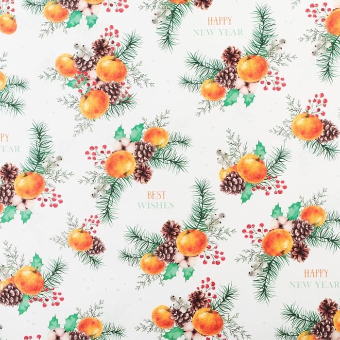 Упаковочная бумага на Новый год крафтовая «Мандариновое настроение», 70×100 см