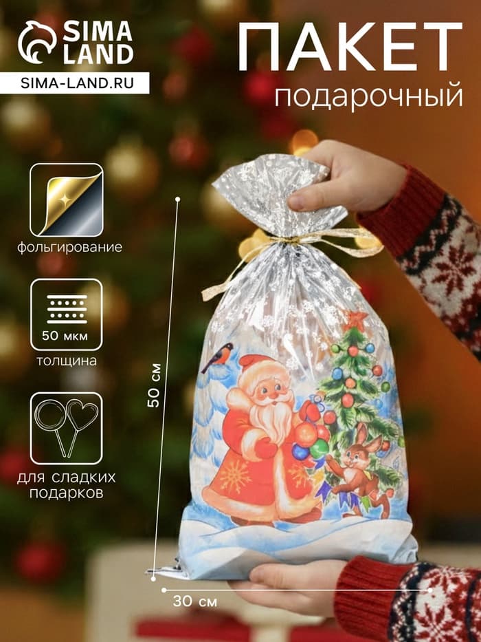 Пакет подарочный новогодний, для сладких подарков «Лесная вечеринка», 30×50 см