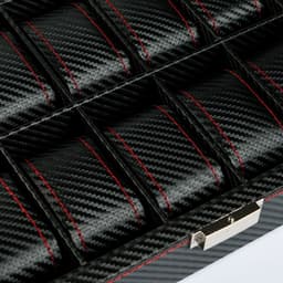 Шкатулка для часов 10 отделений «Карбон с красной строчкой», с замком, искусственная кожа, 8×28×21 см