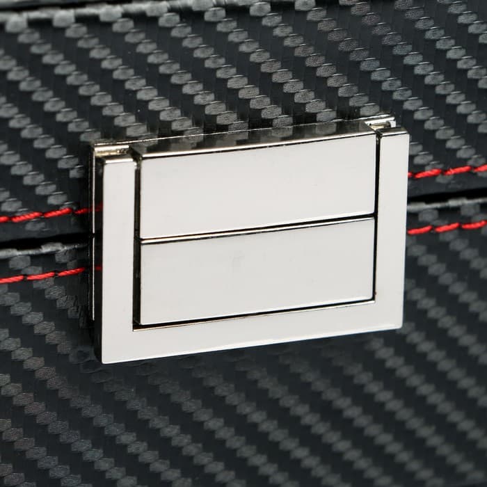 Шкатулка для часов 10 отделений «Карбон с красной строчкой», с замком, искусственная кожа, 8×28×21 см