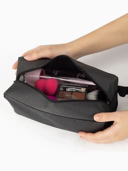 Косметичка на молнии дорожная, с ручкой, с сеткой, тёмно-серая