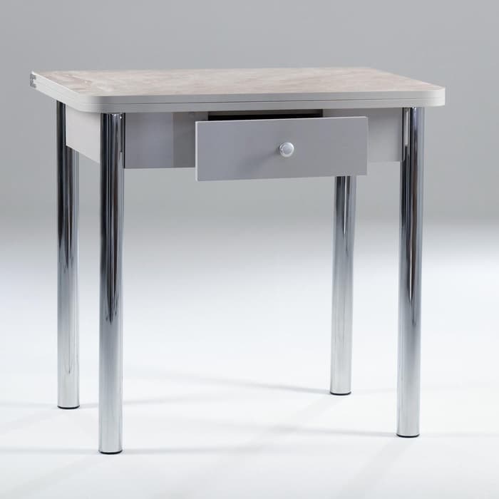 Стол ломберный с ящиком, 790(1180)х590×750 мм, цвет хром/пластик змеевик бежевый