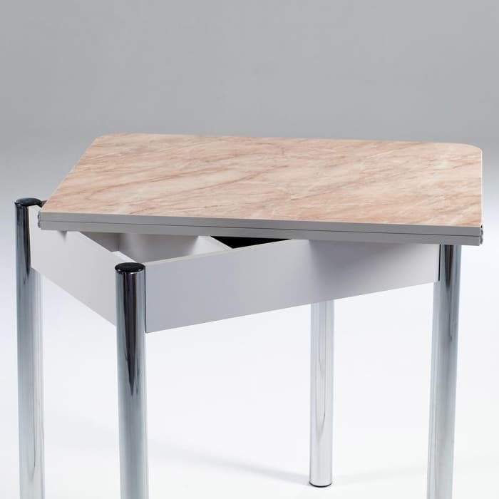 Стол ломберный с ящиком, 790(1180)х590×750 мм, цвет хром/пластик змеевик бежевый