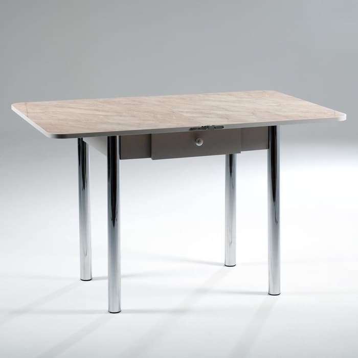 Стол ломберный с ящиком, 790(1180)х590×750 мм, цвет хром/пластик змеевик бежевый