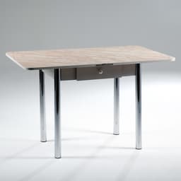 Стол ломберный с ящиком, 790(1180)х590×750 мм, цвет хром/пластик змеевик бежевый