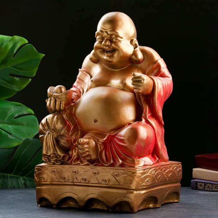 Копилка для денег «Хотей сидит», гипс, бронза, красный, 32×25×51 см