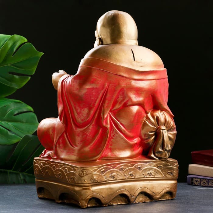 Копилка для денег «Хотей сидит», гипс, бронза, красный, 32×25×51 см