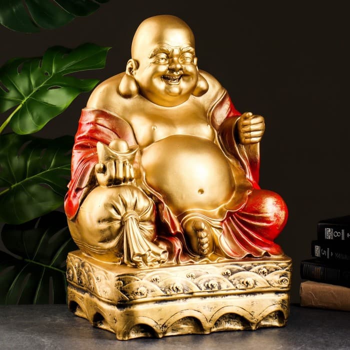 Копилка для денег «Хотей сидит», гипс, бронза, красный, 32×25×51 см