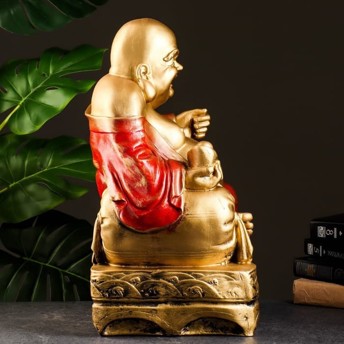 Копилка для денег «Хотей сидит», гипс, бронза, красный, 32×25×51 см