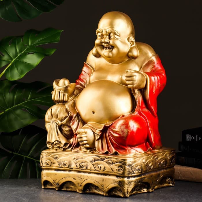 Копилка для денег «Хотей сидит», гипс, бронза, красный, 32×25×51 см