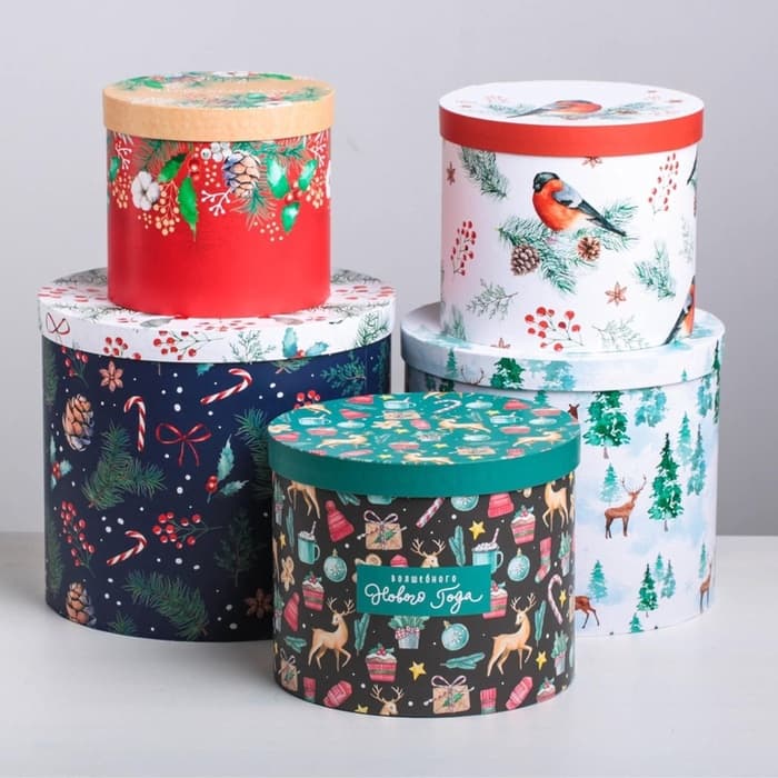 Набор подарочных коробок 5 в 1 «Европейский», 13×14 ‒ 19.5×22 см, Новый год