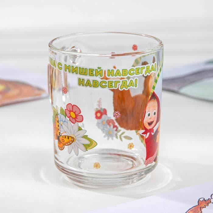 Набор посуды детский «Маша и Медведь. Добрый день», 3 предмета: кружка 250 мл, салатник d=13 см, тарелка d=19.5 см, стекло