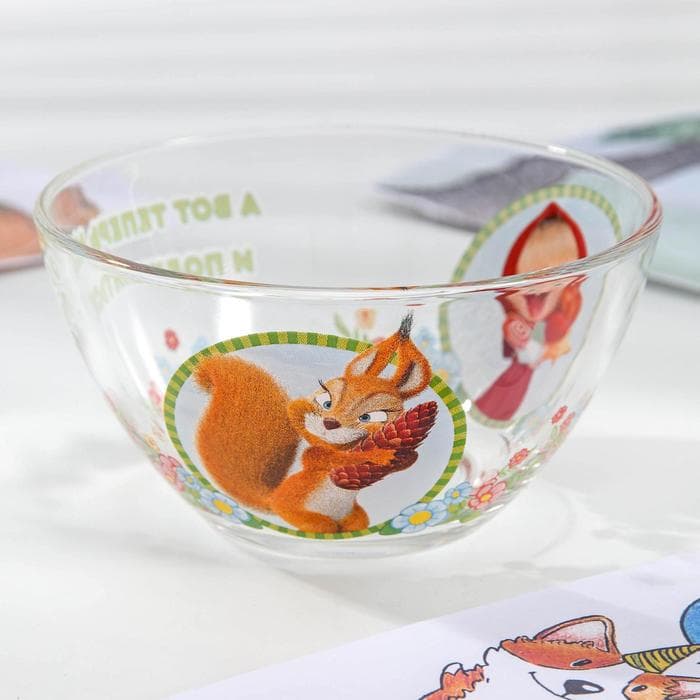 Набор посуды детский «Маша и Медведь. Добрый день», 3 предмета: кружка 250 мл, салатник d=13 см, тарелка d=19.5 см, стекло