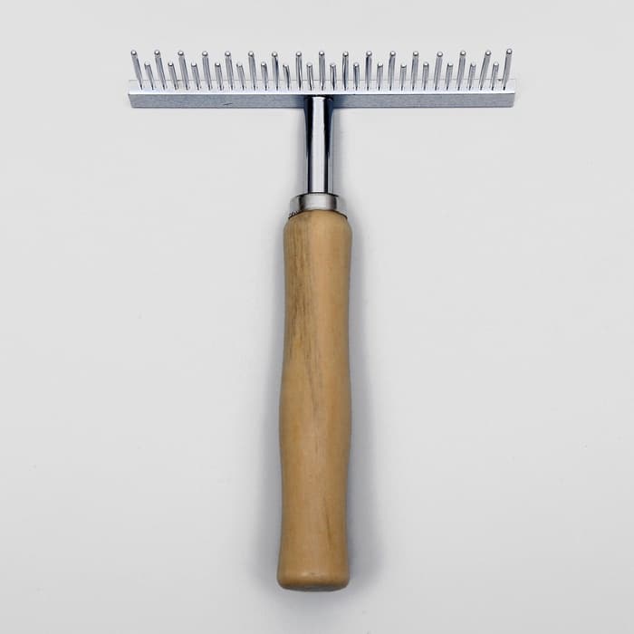 Расчёска-грабли для шерсти Wood, 12.5×9.5 см, с зубьями разной длины, деревянная ручка