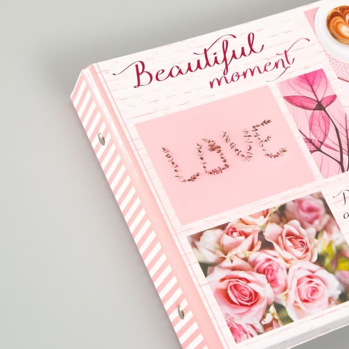 Фотоальбом на кольцах 25 листов «Beautiful moment сердце», с уголками, 27×19 см
